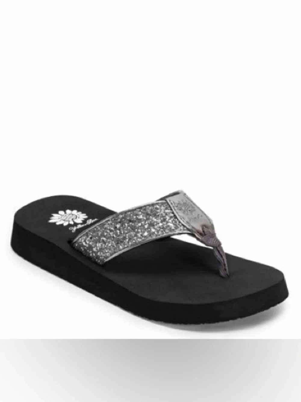 New!!!Yellow Box Black Flip Flops with Silver Glitter Straps - Picture 2 of 7